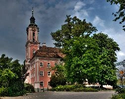 Birnau, Baroque Jewel on the Bodensee, europe, germany, lake, constance, birnau, abbey, church, pink, baroque, exterior, facade, tower, clock
